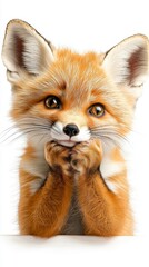 Obraz premium Charming fox cub studio setting animal portrait white background close-up cuteness overload