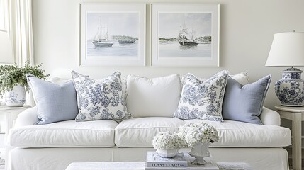 Fototapeta premium Soft combination of blue and white tones creating a calming and harmonious visual experience.