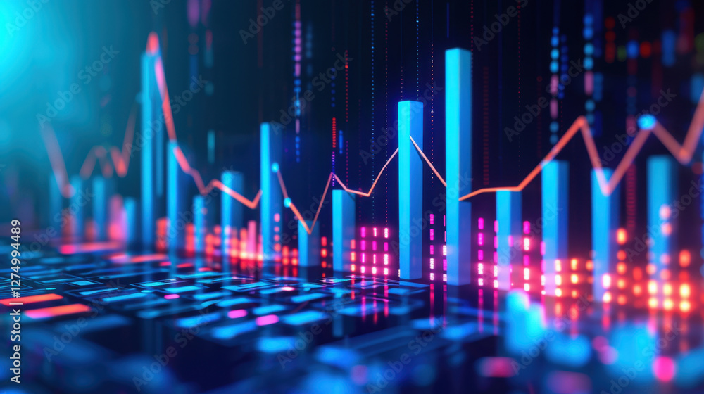 Poster digital data visualization with colorful graphs and charts