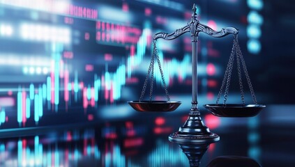 Legal Scales Over Financial Data;  Stock Photo