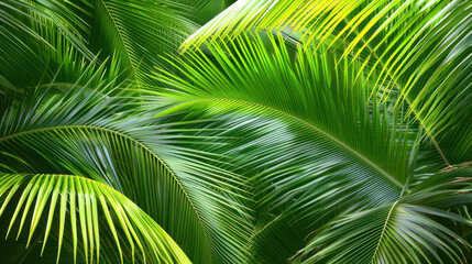 Obraz premium Lush green palm leaves create vibrant tropical atmosphere, showcasing nature beauty and tranquility. intricate patterns and textures invite sense of calm and relaxation