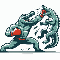 cartoon vector illustration of crocodiles fighting