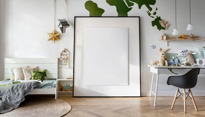 Militaryinspired Boys Room Decor with 3D Mockup Framing, Embracing a Vintage Ambiance and Patriotic Hues for a Striking Interior Space.