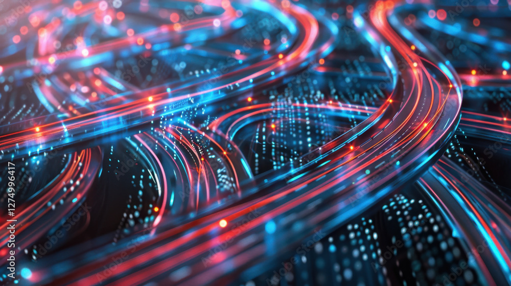 Poster vibrant abstract digital lines create dynamic flow of light and energy, showcasing futuristic networ