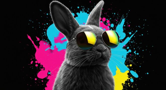 Cool Rabbit with Sunglasses in CMYK Splash