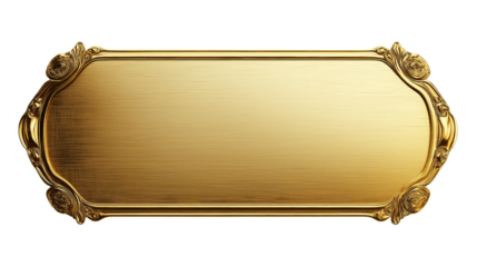 golden shiny blank metal nameplate isolated on transparent white background, clipping path