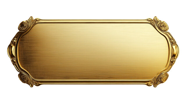 golden shiny blank metal nameplate isolated on transparent white background, clipping path