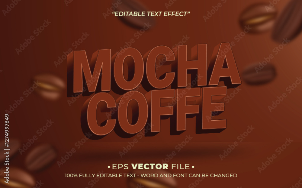 Poster mocha coffee editable text effect vector template with 3d style