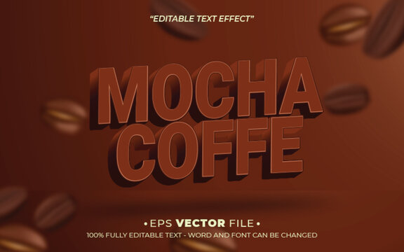 Mocha Coffee editable text effect vector template with 3d style