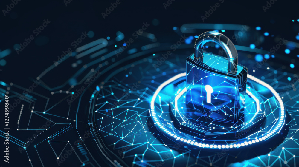 Poster digital lock symbolizing cybersecurity and data protection