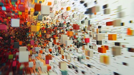 Obraz premium Layers of floating, rotating squares in a digital perspective. Copy space.