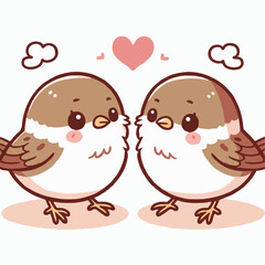 vector illustration of cartoon bird with couple