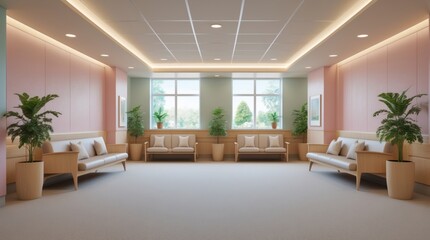 Modern Lounge with Comfortable Seating and Greenery for Relaxation and Business Meetings