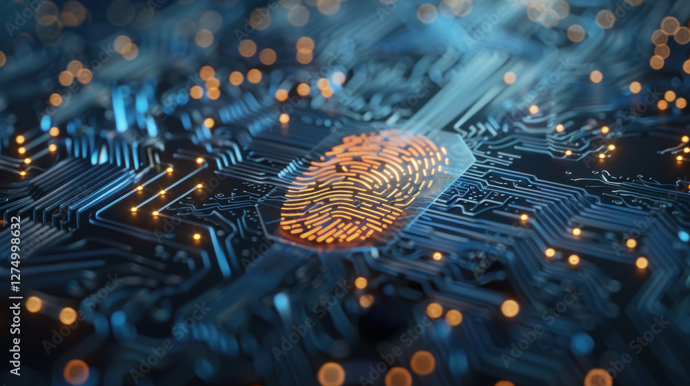 Aufkleber digital fingerprint on circuit board, symbolizing security and technology. intricate design showcase