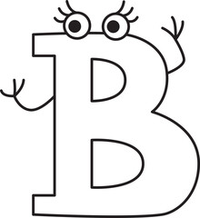 capital letter B with arms and eyes with eyelashes, raised his hands