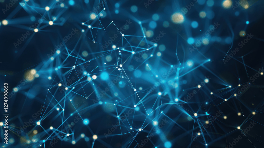 Poster abstract blue network background with glowing connections and nodes