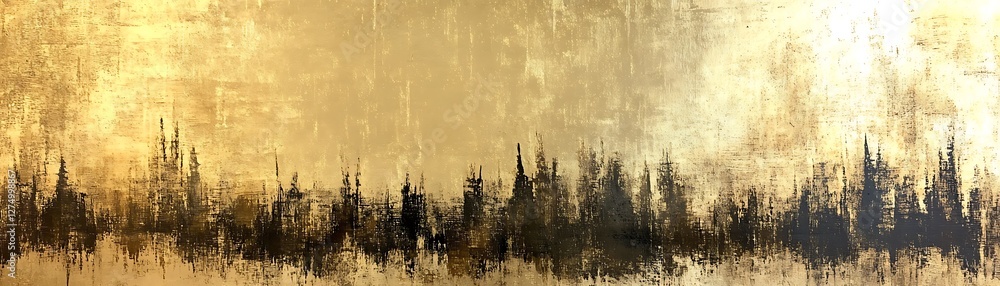 Poster an abstract artwork featuring a striking blend of gold and black hues, creating a modern and sophist