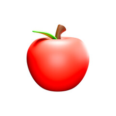 Isolated Red Apple with Stem and Leaf