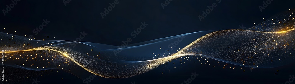 Poster an abstract background featuring flowing lines and shimmering particles in a dark setting, perfect f