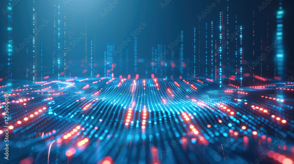 Aufkleber digital landscape with glowing data points and lines, representing technology and innovation. vibran