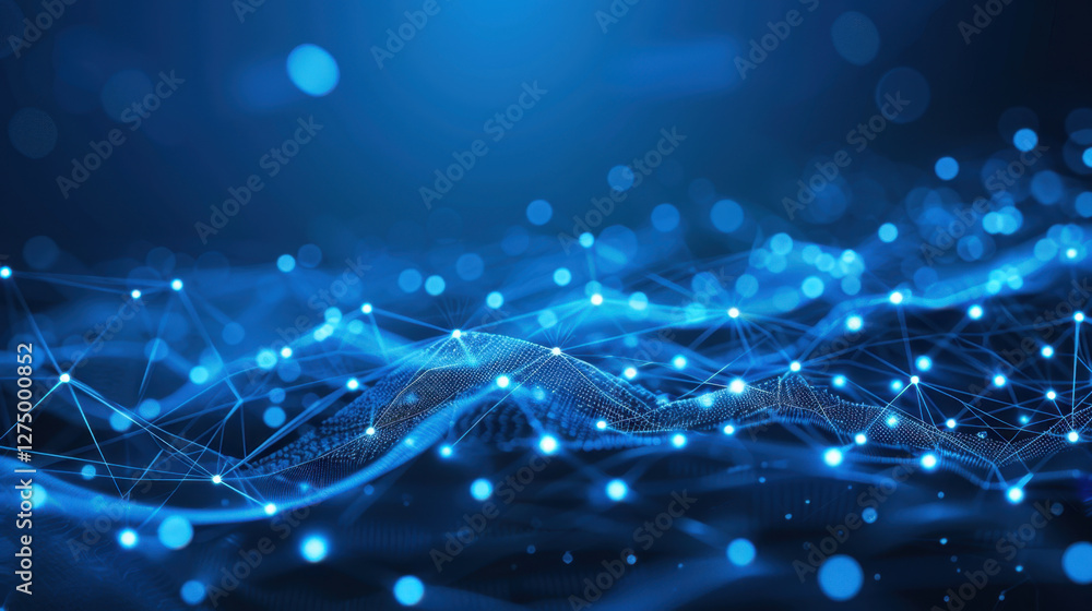 Poster mesmerizing blue abstract background featuring interconnected lines and dots, representing digital n