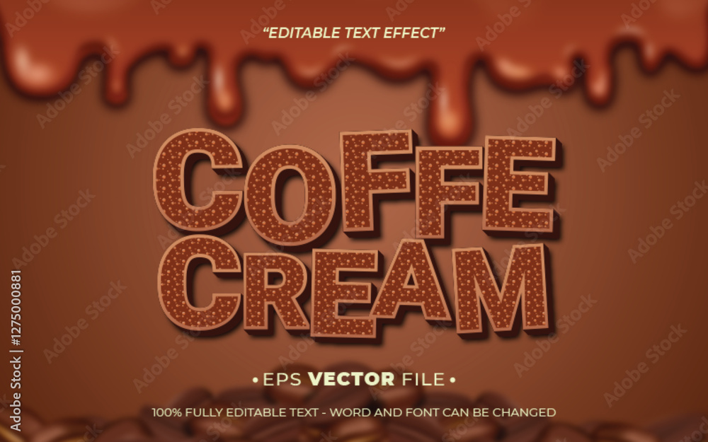 Poster coffee cream editable text effect vector template with 3d style