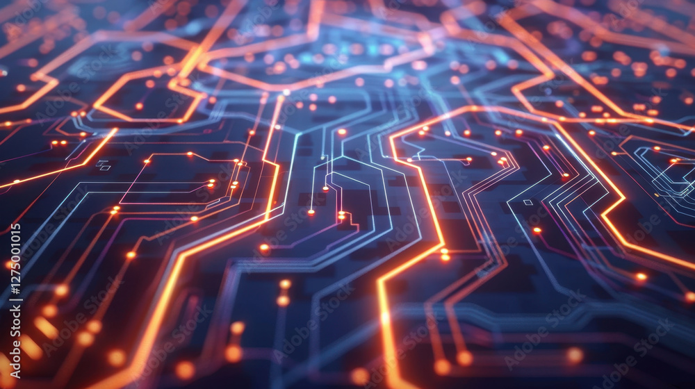 Aufkleber Futuristic circuit board design with glowing lines and nodes, showcasing technology and innovation. intricate patterns create sense of depth and complexity