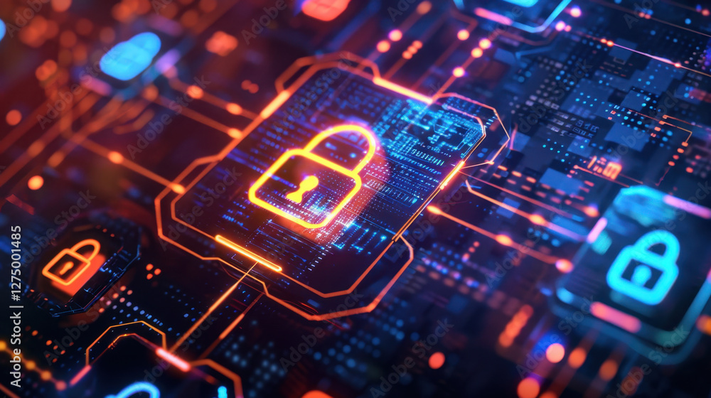 Aufkleber digital lock symbol on circuit board background, representing cybersecurity and data protection. vib