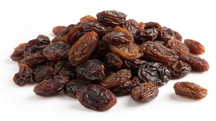 Obraz premium A handful of raisins with dark brown color, isolated