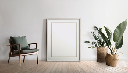 Modern White Room Interior with 3D Frame Mockup Illuminated Elegance in a Minimalist Space, Embracing Textures and Colors for Artistic Composition or Digital Design Inspiration