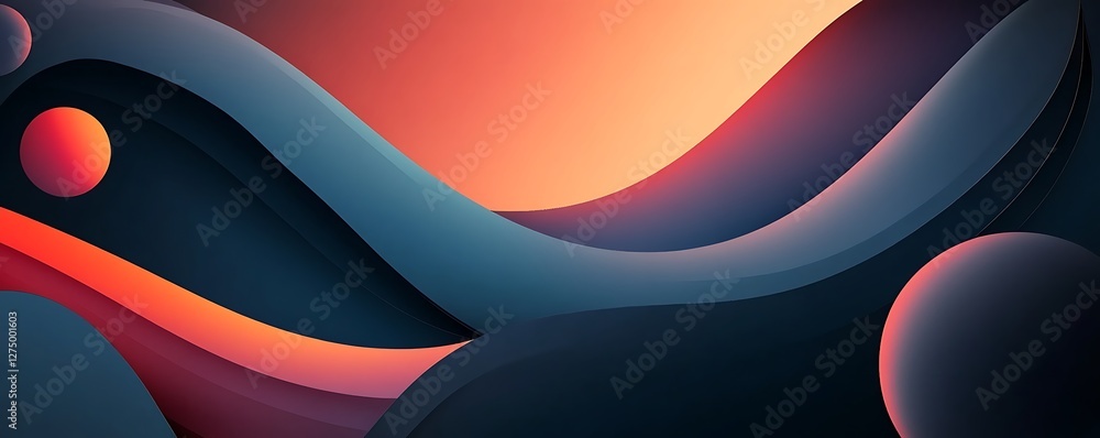 Poster an abstract composition featuring smooth curves and vibrant colors, creating a sense of movement and