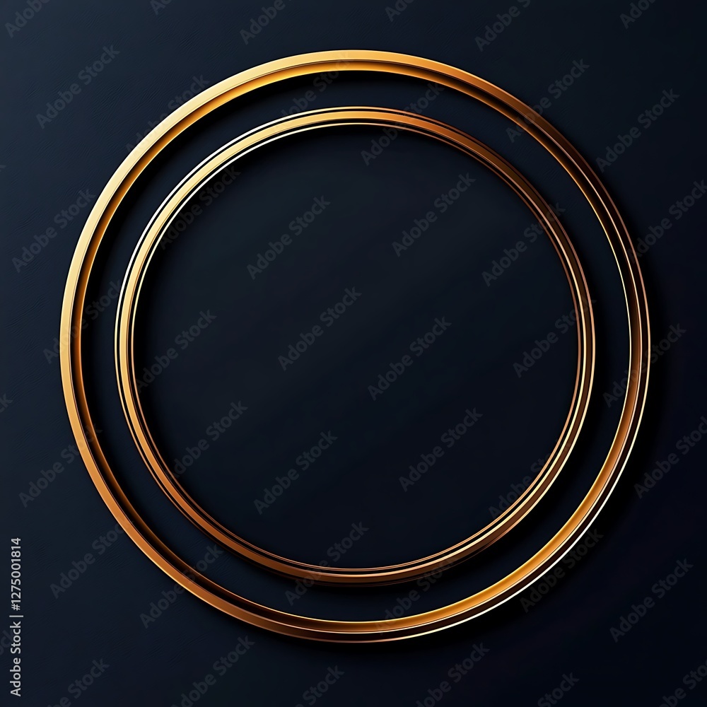 Poster an abstract composition featuring two intertwined golden circles on a dark background. this visually