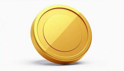 Glistening Gold Coin on Pure White Background: Reflective Beauty. A gold coin on a white background.