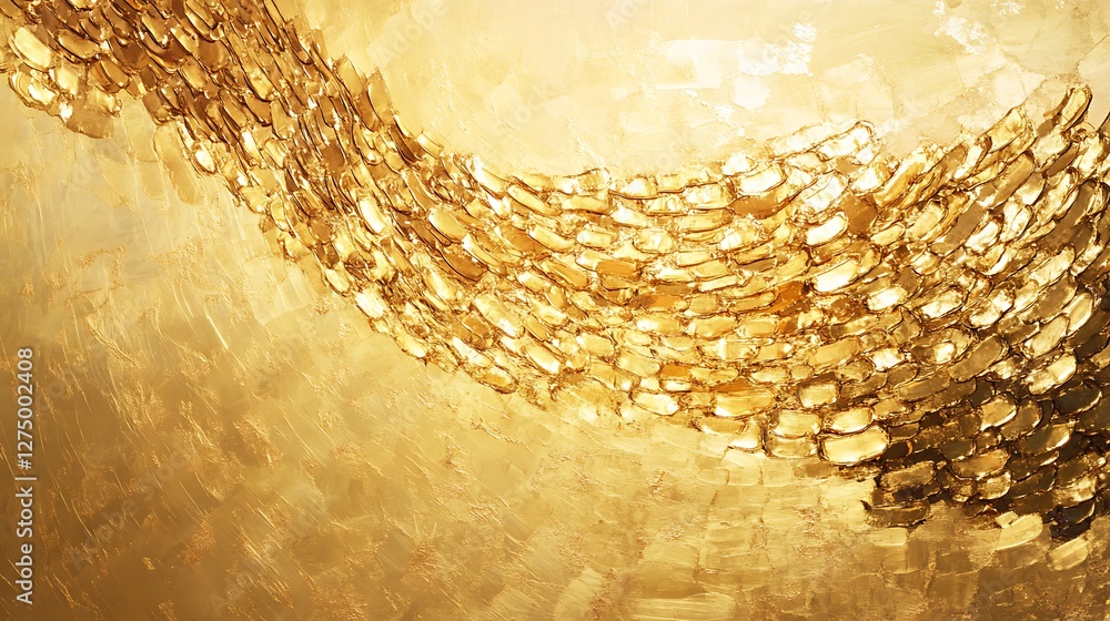 Poster an abstract depiction of golden waves creates a sense of luxury and elegance. the shimmering texture