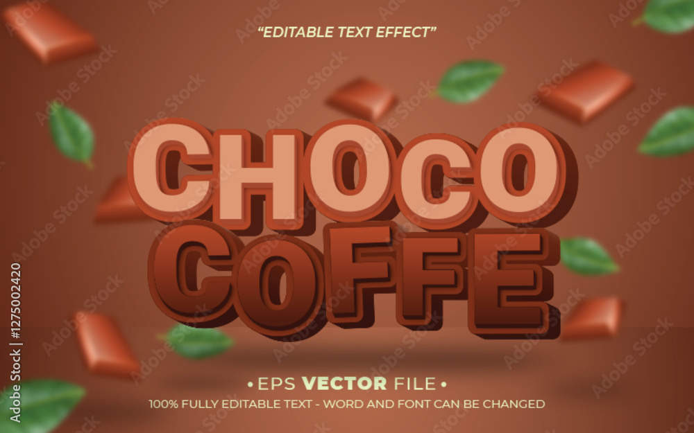 Poster choco coffee editable text effect vector template with 3d style
