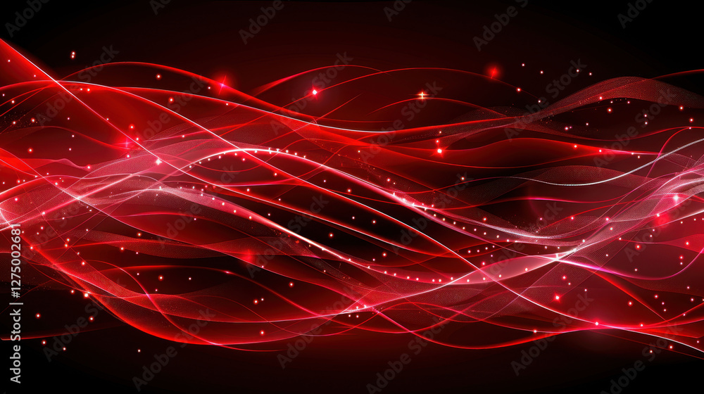 Poster abstract red wave background with glowing lights and smooth lines, creating dynamic and energetic fe