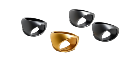 Modern geometric rings, various colors, studio shot, abstract background