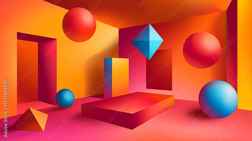 Aufkleber vibrant floating geometric shapes forming a dynamic dimensional perspective. copy space.