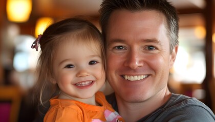 Fototapeta premium Father and daughter are smiling happily at the camera