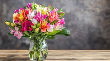 Vibrant Bouquet of Alstroemeria Flowers in a Glass Vase