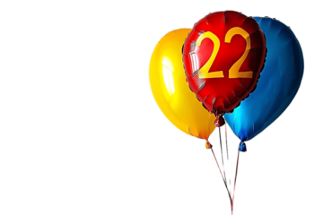 Colorful balloons number 22 celebration isolated black background