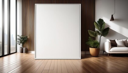 Modern Living Room Wall Poster Mockup in Sleek Frame, Showcasing a Minimalistic yet Energetic Modern Interior Design, Transforming a Blank Canvas into an Exciting Focal Point for Contemporary