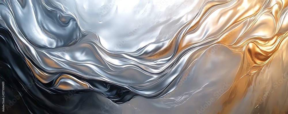 Poster an abstract display of flowing metallic textures in silver and gold tones creates a visually captiva