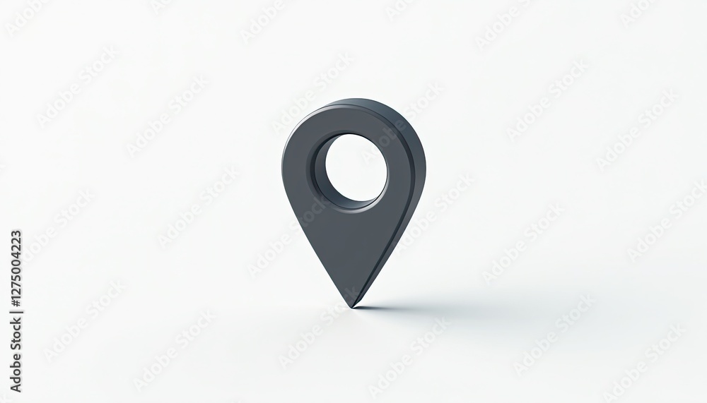 Poster Flat 3D Black Map Pointer Icon on White Background  Vector Design. A black map pointer on a white background.