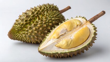 Fototapeta premium A ripe durian with a spiky green shell, isolated