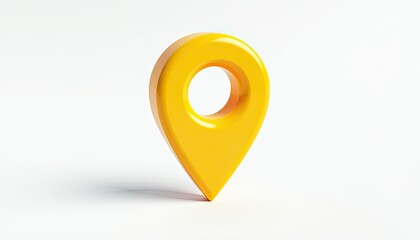 Vivid Yellow Map Pointer on White Background: A Glowing Design Contrast. A yellow map pointer on a white background.