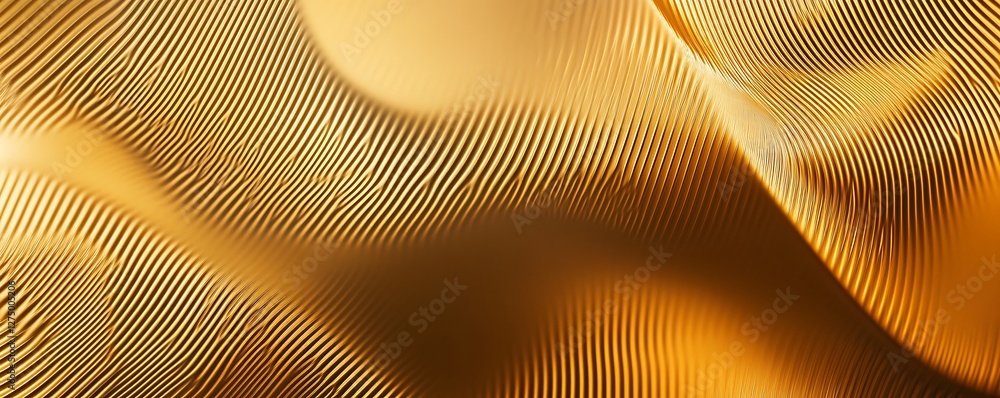 Poster an abstract image depicting smooth, flowing golden waves with fine lines. this texture evokes a sens