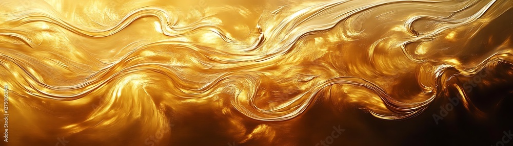 Poster an abstract image exhibiting fluid golden waves, creating a mesmerizing visual effect. ideal for bac