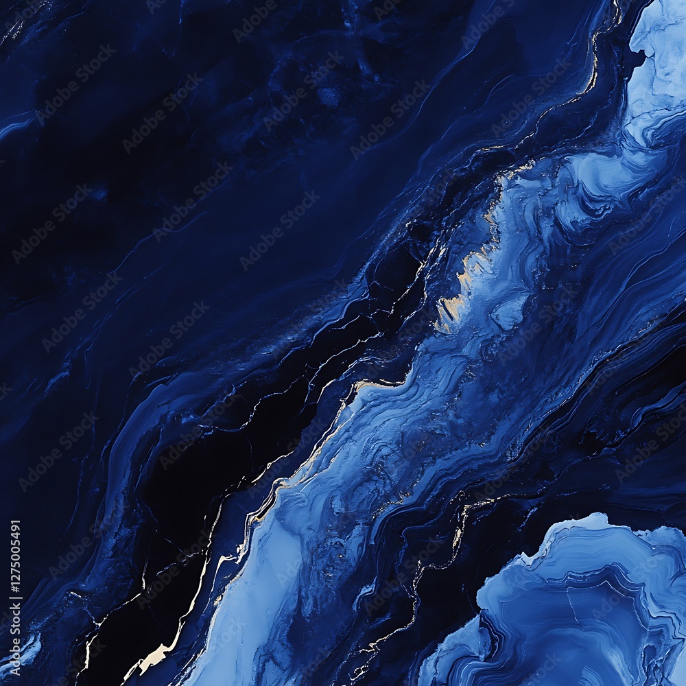 Poster an abstract image featuring deep blue swirls and textures, creating a calming and immersive visual e