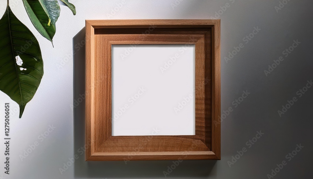 Poster frame mockup with leaves shadow walnut frame mock up serene autumn scene evokes warmth and tranquili